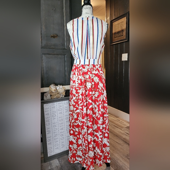 Gabby Isabella Colorful Floral Striped Wrap Dress - Picture 2 of 8